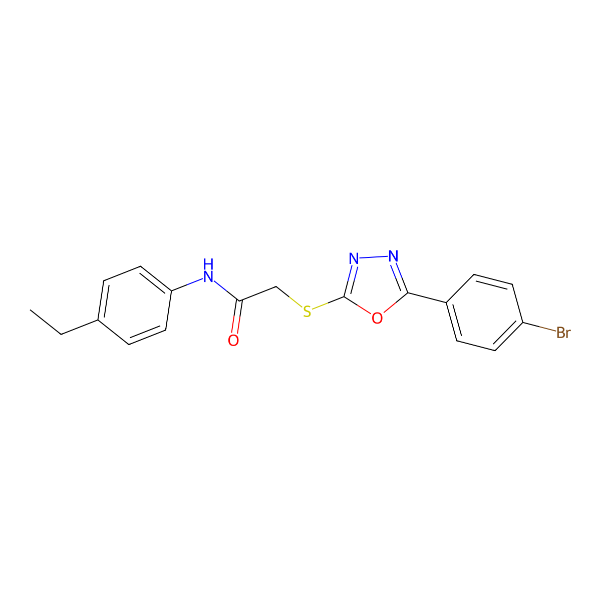 2-[[5-(4-bromophenyl)-1,3,4-oxadiazol-2-yl]sulfanyl]-N-(4-ethylphenyl)acetamide molecular structure, CAS 693256-20-1