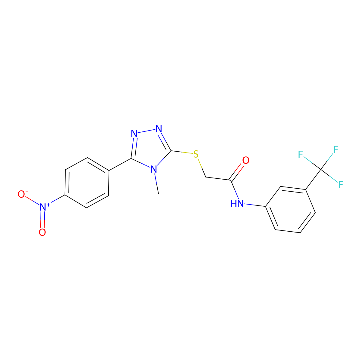 2-[[4-methyl-5-(4-nitrophenyl)-1,2,4-triazol-3-yl]sulfanyl]-N-[3-(trifluoromethyl)phenyl]acetamide molecular structure, CAS 693256-25-6