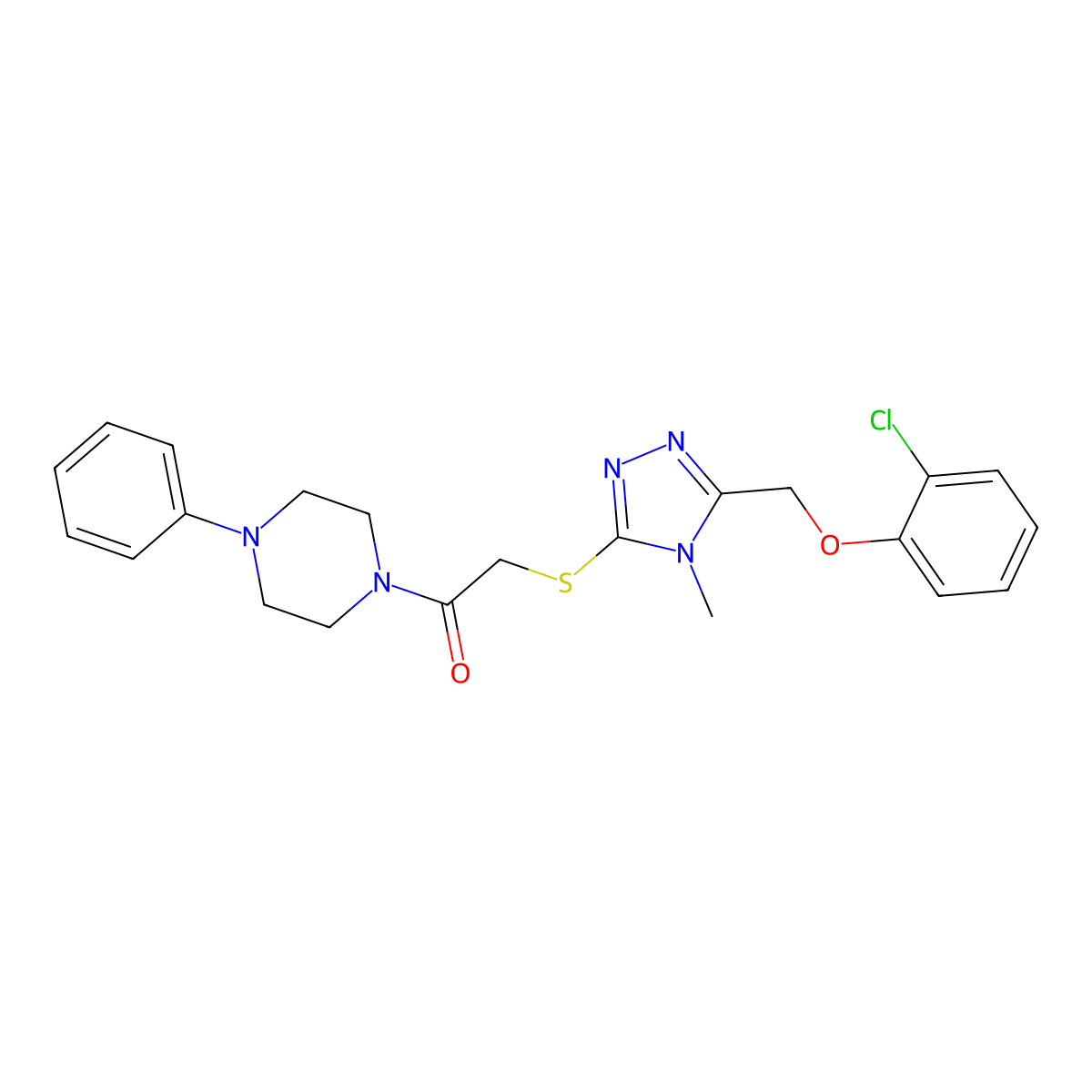 2-[[5-[(2-Chlorophenoxy)methyl]-4-methyl-1,2,4-triazol-3-yl]sulfanyl]-1-(4-phenylpiperazin-1-yl)ethanone molecular structure, CAS 693256-36-9