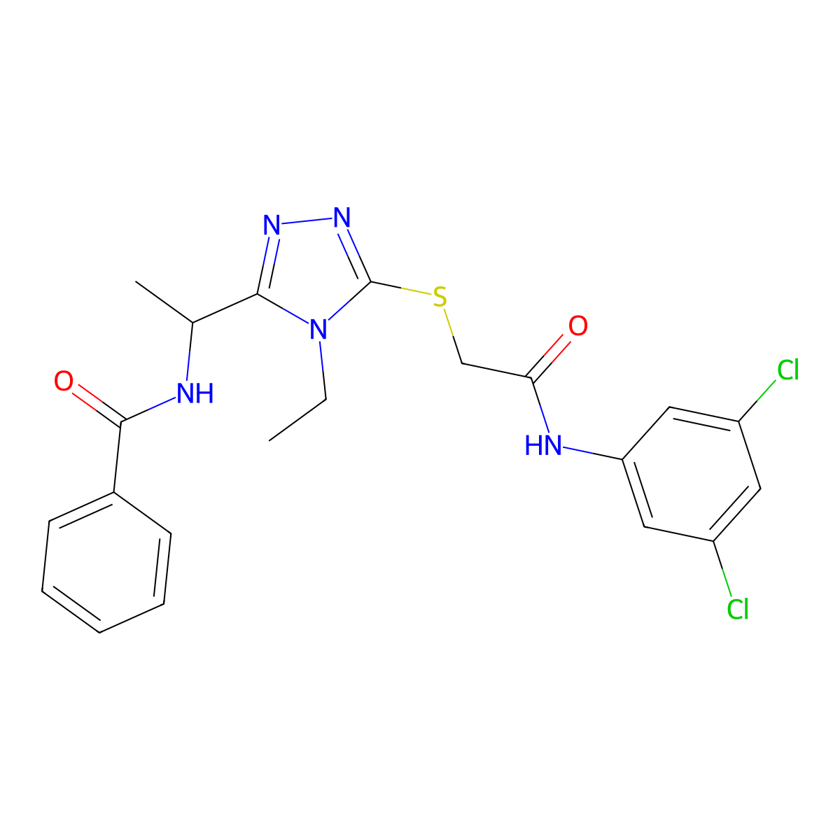 N-[1-[5-[2-(3,5-dichloroanilino)-2-oxoethyl]sulfanyl-4-ethyl-1,2,4-triazol-3-yl]ethyl]benzamide molecular structure, CAS 693256-47-2