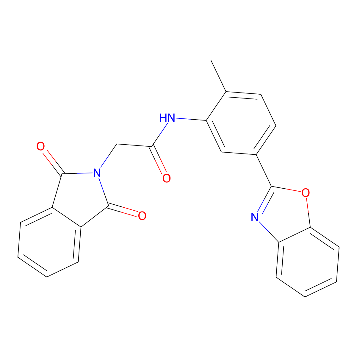 N-[5-(1,3-benzoxazol-2-yl)-2-methylphenyl]-2-(1,3-dioxoisoindol-2-yl)acetamide molecular structure, CAS 693256-48-3