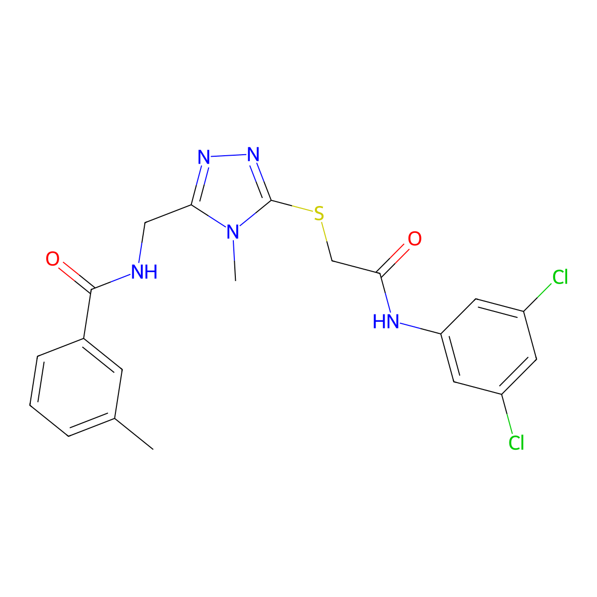 N-[[5-[2-(3,5-dichloroanilino)-2-oxoethyl]sulfanyl-4-methyl-1,2,4-triazol-3-yl]methyl]-3-methylbenzamide molecular structure, CAS 693264-64-1