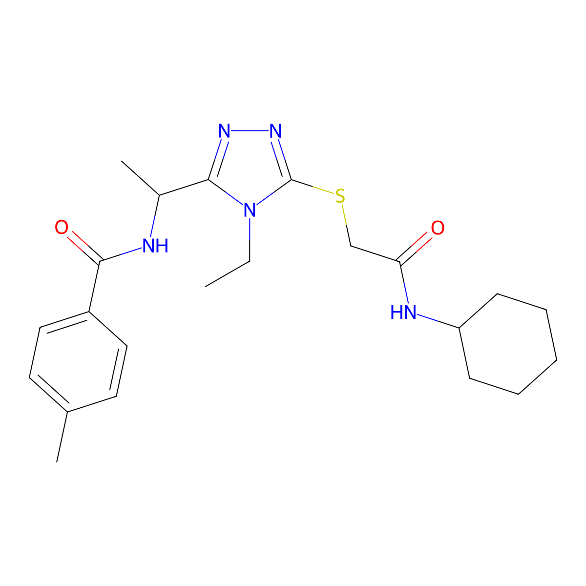N-[1-(5-{[2-(cyclohexylamino)-2-oxoethyl]sulfanyl}-4-ethyl-4H-1,2,4-triazol-3-yl)ethyl]-4-methylbenzamide molecular structure, CAS 693264-75-4
