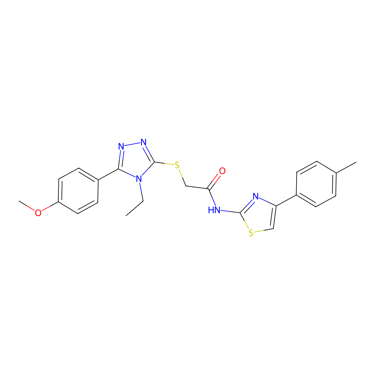 2-[[4-ethyl-5-(4-methoxyphenyl)-1,2,4-triazol-3-yl]sulfanyl]-N-[4-(4-methylphenyl)-1,3-thiazol-2-yl]acetamide molecular structure, CAS 693264-80-1