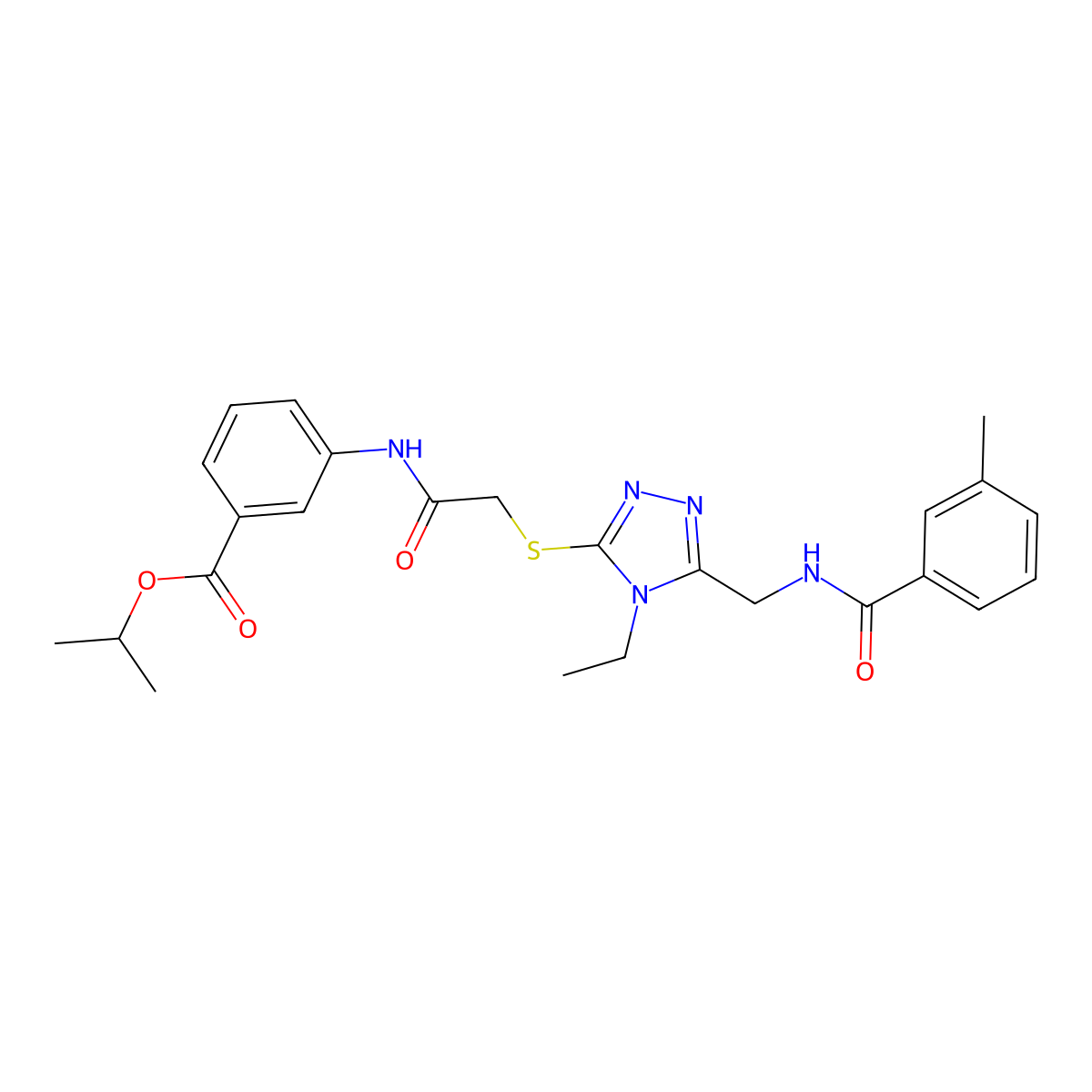 propan-2-yl 3-[({[4-ethyl-5-({[(3-methylphenyl)carbonyl]amino}methyl)-4H-1,2,4-triazol-3-yl]sulfanyl}acetyl)amino]benzoate molecular structure, CAS 693265-04-2