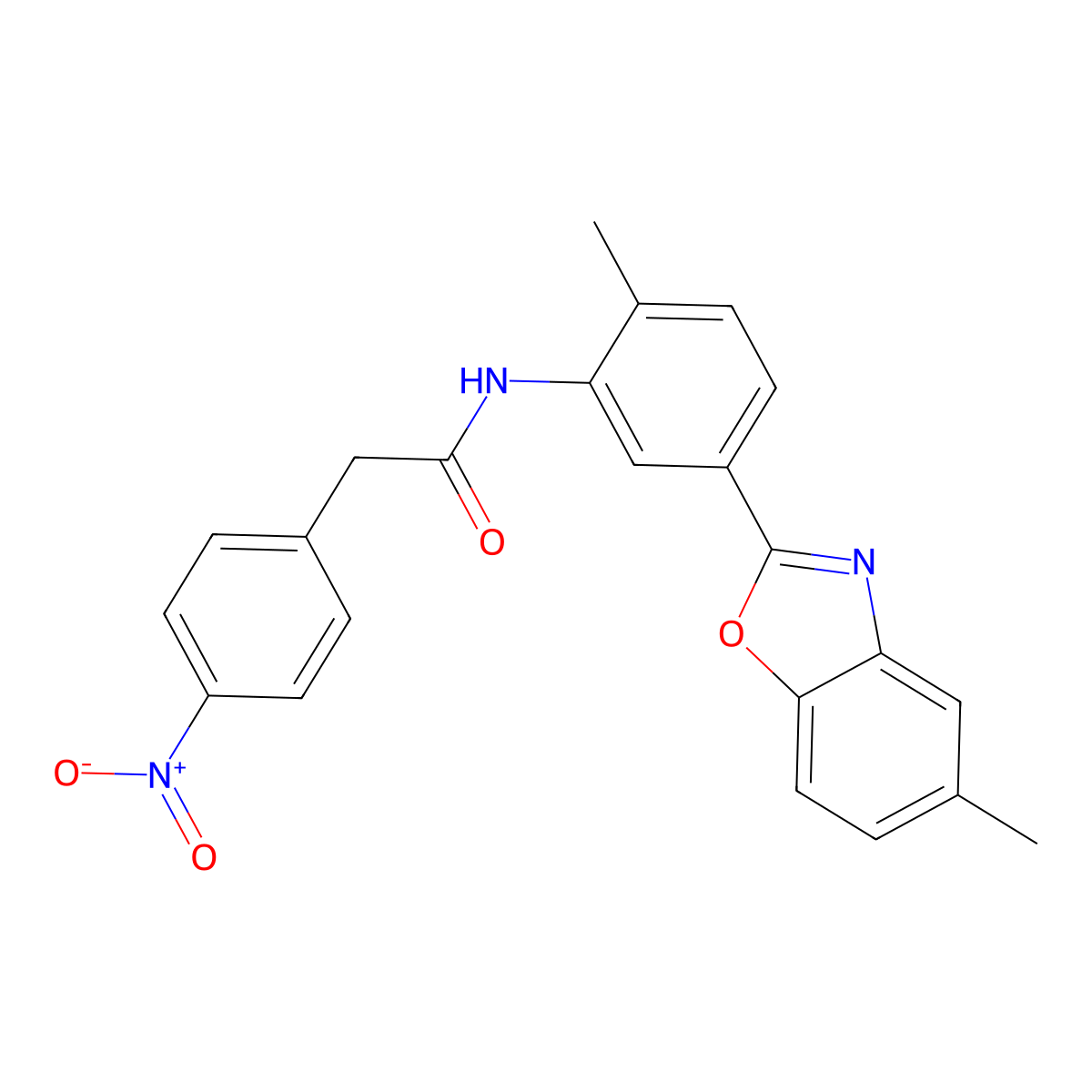 N-[2-methyl-5-(5-methyl-1,3-benzoxazol-2-yl)phenyl]-2-(4-nitrophenyl)acetamide molecular structure, CAS 693265-59-7