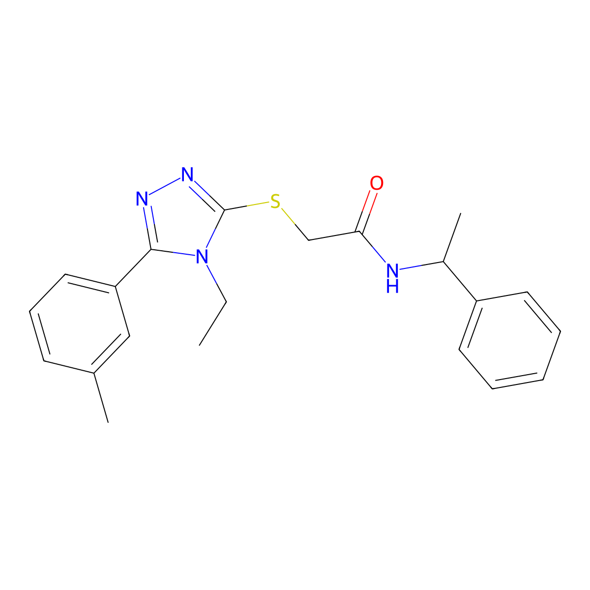 2-[[4-ethyl-5-(3-methylphenyl)-1,2,4-triazol-3-yl]sulfanyl]-N-(1-phenylethyl)acetamide molecular structure, CAS 693265-81-5