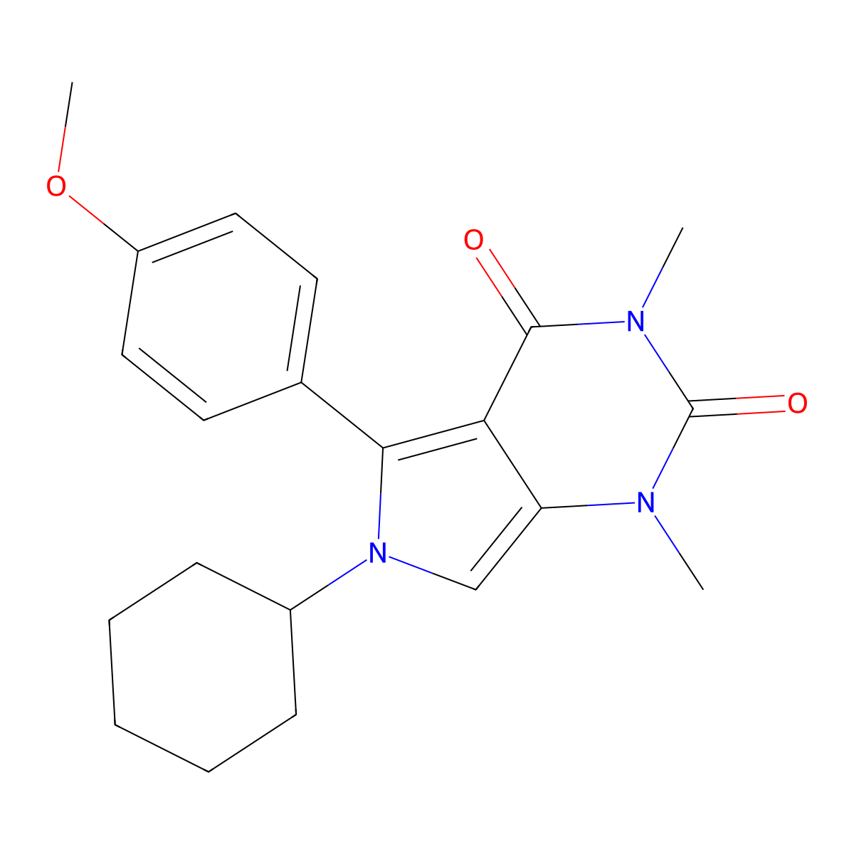 6-cyclohexyl-5-(4-methoxyphenyl)-1,3-dimethyl-1H-pyrrolo[3,4-d]pyrimidine-2,4(3H,6H)-dione molecular structure, CAS 693266-05-6