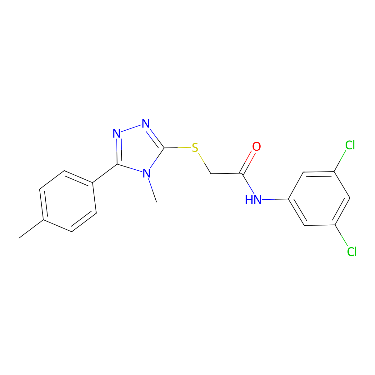 N-(3,5-dichlorophenyl)-2-[[4-methyl-5-(4-methylphenyl)-1,2,4-triazol-3-yl]sulfanyl]acetamide molecular structure, CAS 693266-27-2