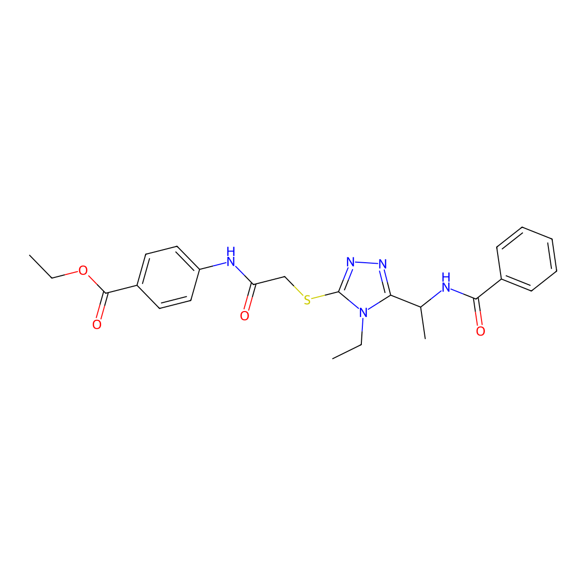 ethyl 4-({[(4-ethyl-5-{1-[(phenylcarbonyl)amino]ethyl}-4H-1,2,4-triazol-3-yl)sulfanyl]acetyl}amino)benzoate molecular structure, CAS 693266-32-9
