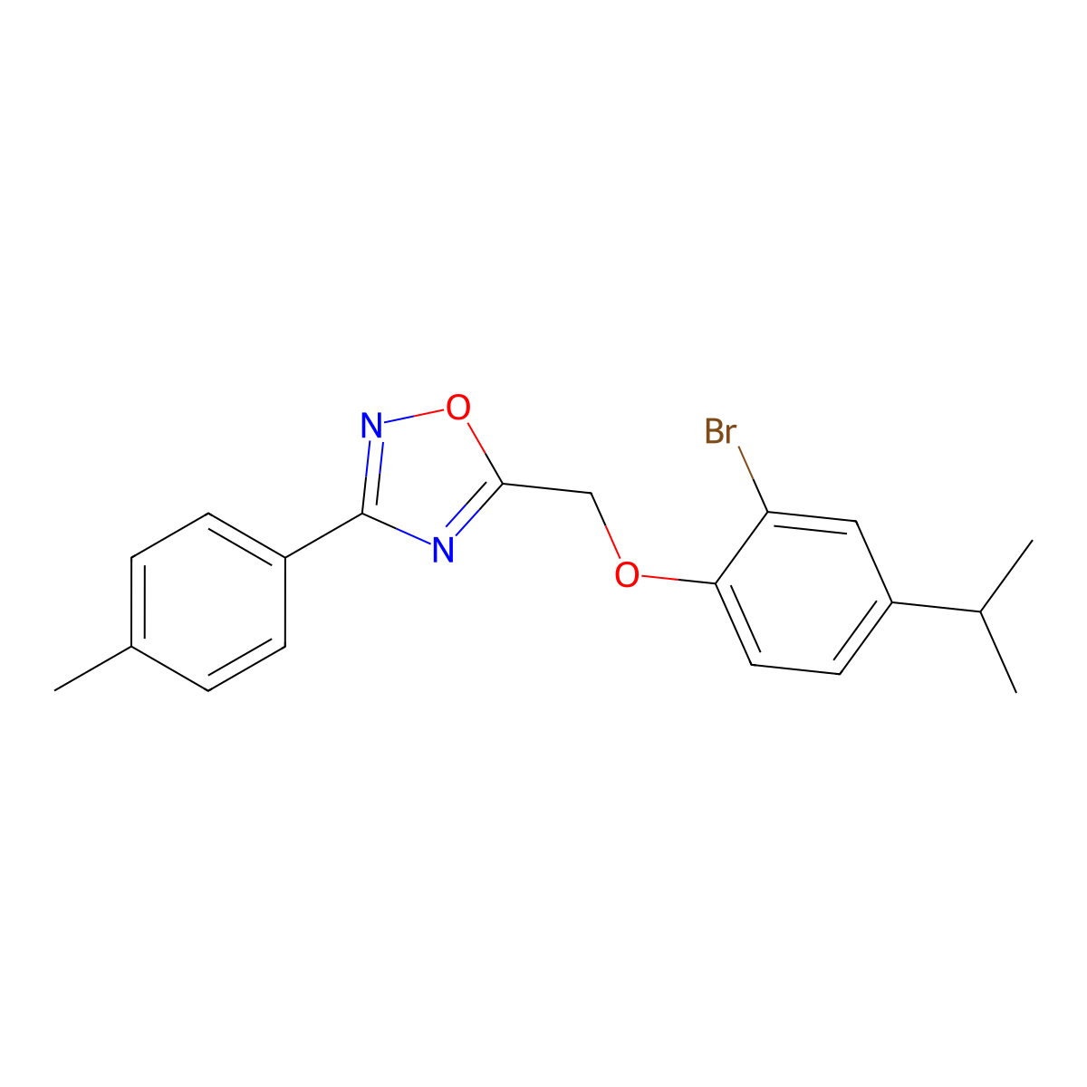 5-{[2-Bromo-4-(propan-2-yl)phenoxy]methyl}-3-(4-methylphenyl)-1,2,4-oxadiazole molecular structure, CAS 693266-73-8