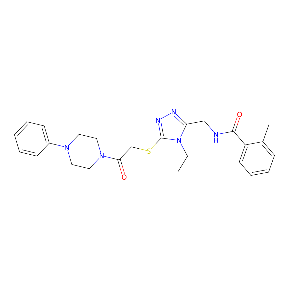 N-[[4-ethyl-5-[2-oxo-2-(4-phenylpiperazin-1-yl)ethyl]sulfanyl-1,2,4-triazol-3-yl]methyl]-2-methylbenzamide molecular structure, CAS 693266-83-0