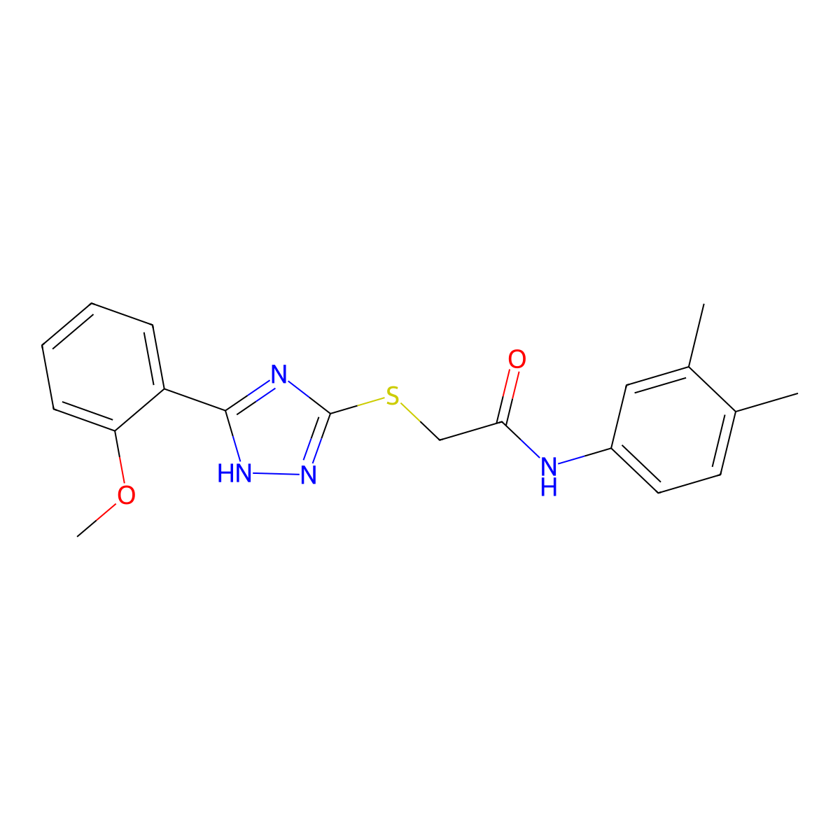 N-(3,4-dimethylphenyl)-2-[[5-(2-methoxyphenyl)-1H-1,2,4-triazol-3-yl]sulfanyl]acetamide molecular structure, CAS 693267-10-6