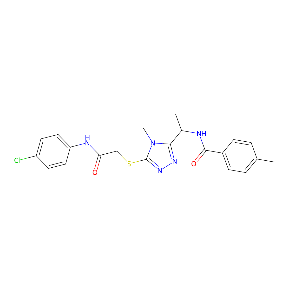 N-{1-[5-({2-[(4-chlorophenyl)amino]-2-oxoethyl}sulfanyl)-4-methyl-4H-1,2,4-triazol-3-yl]ethyl}-4-methylbenzamide molecular structure, CAS 693267-19-5