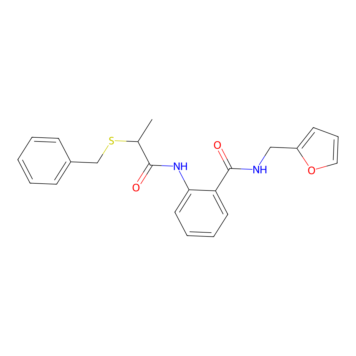 2-(2-benzylsulfanylpropanoylamino)-N-(furan-2-ylmethyl)benzamide molecular structure, CAS 693267-21-9
