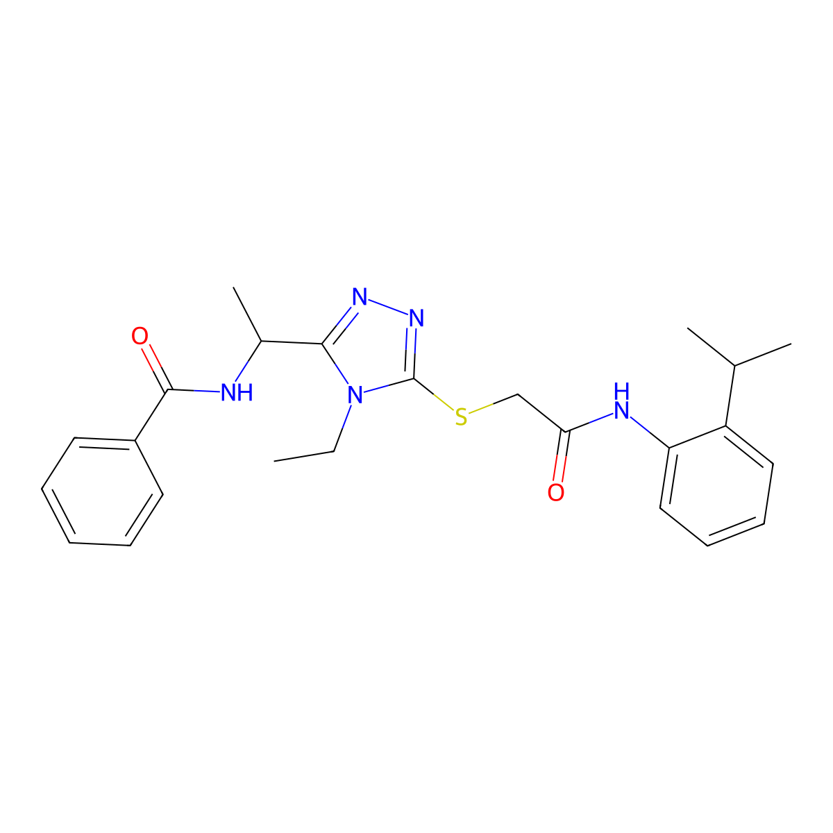 N-[1-[4-ethyl-5-[2-oxo-2-(2-propan-2-ylanilino)ethyl]sulfanyl-1,2,4-triazol-3-yl]ethyl]benzamide molecular structure, CAS 693267-22-0