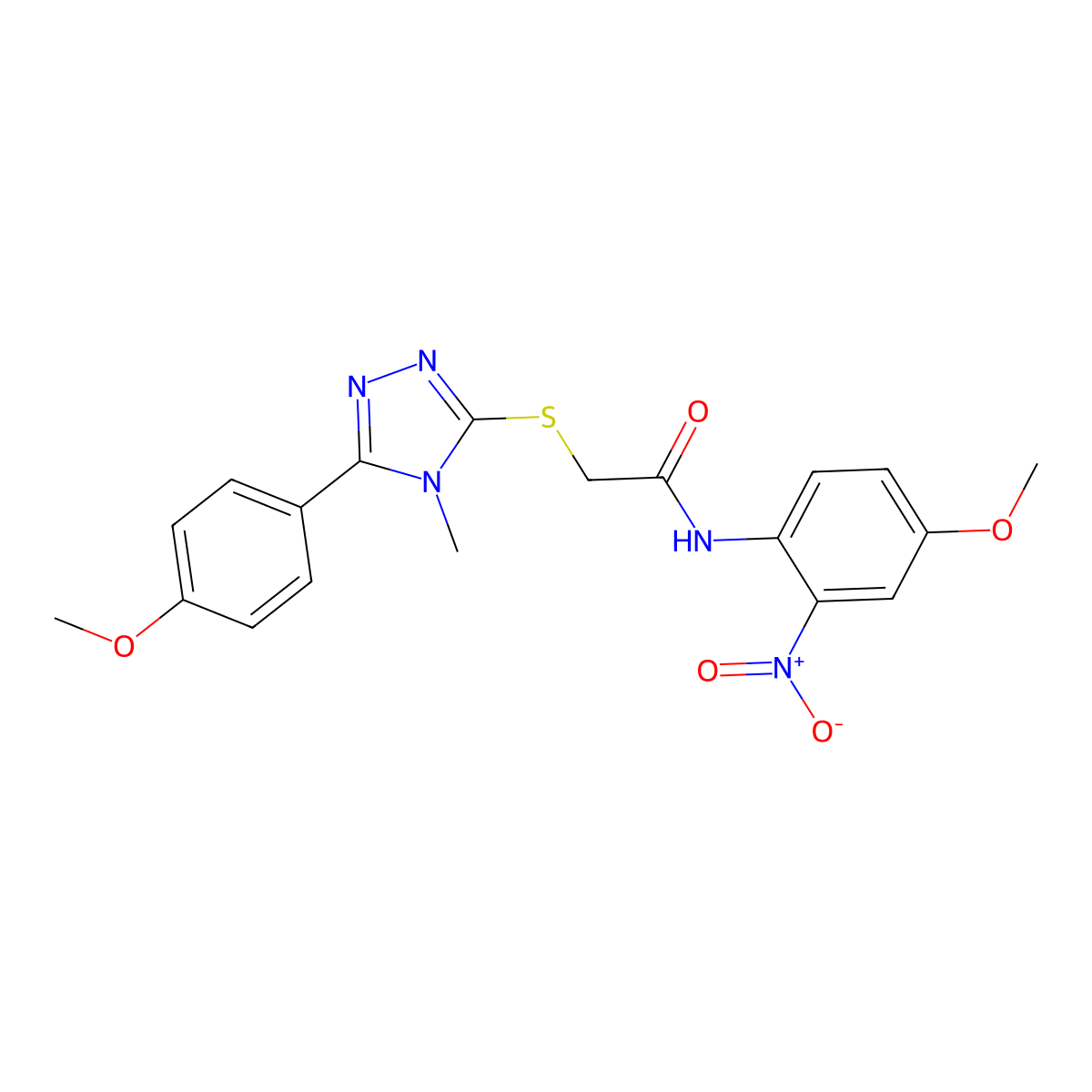 N-(4-methoxy-2-nitrophenyl)-2-[[5-(4-methoxyphenyl)-4-methyl-1,2,4-triazol-3-yl]sulfanyl]acetamide molecular structure, CAS 693268-07-4