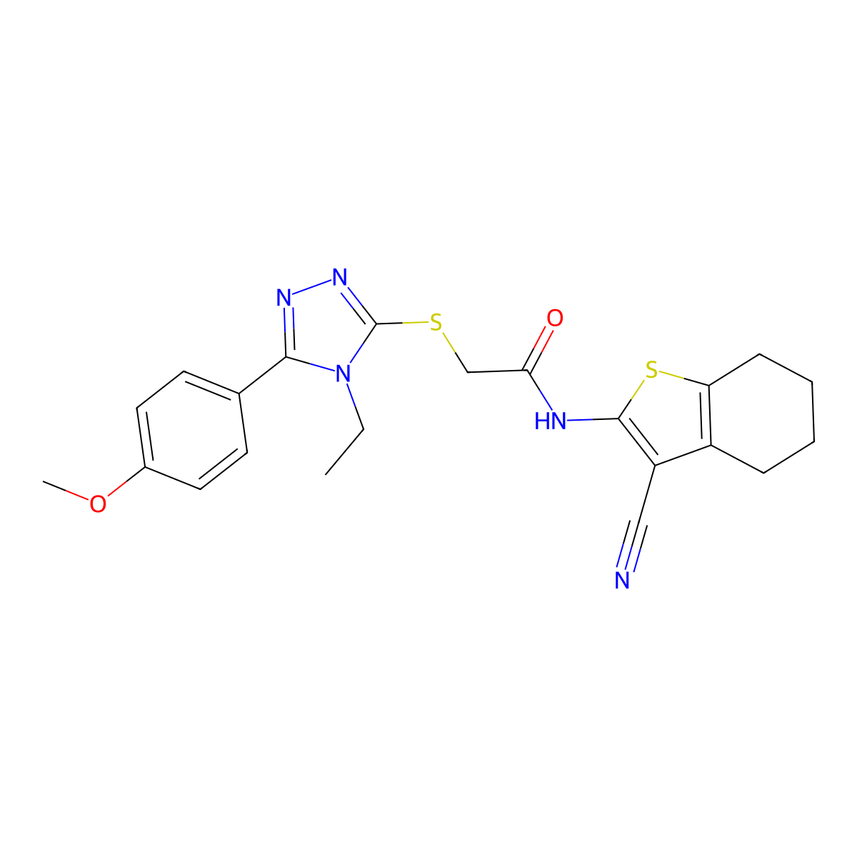N-(3-cyano-4,5,6,7-tetrahydro-1-benzothiophen-2-yl)-2-[[4-ethyl-5-(4-methoxyphenyl)-1,2,4-triazol-3-yl]sulfanyl]acetamide molecular structure, CAS 693268-10-9