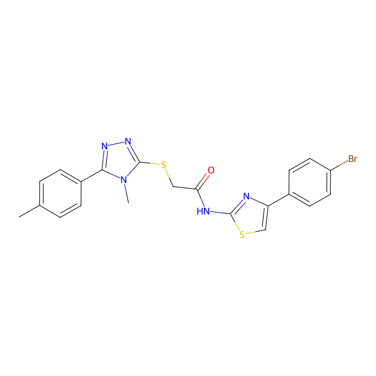 N-[4-(4-bromophenyl)-1,3-thiazol-2-yl]-2-[[4-methyl-5-(4-methylphenyl)-1,2,4-triazol-3-yl]sulfanyl]acetamide molecular structure, CAS 693268-20-1