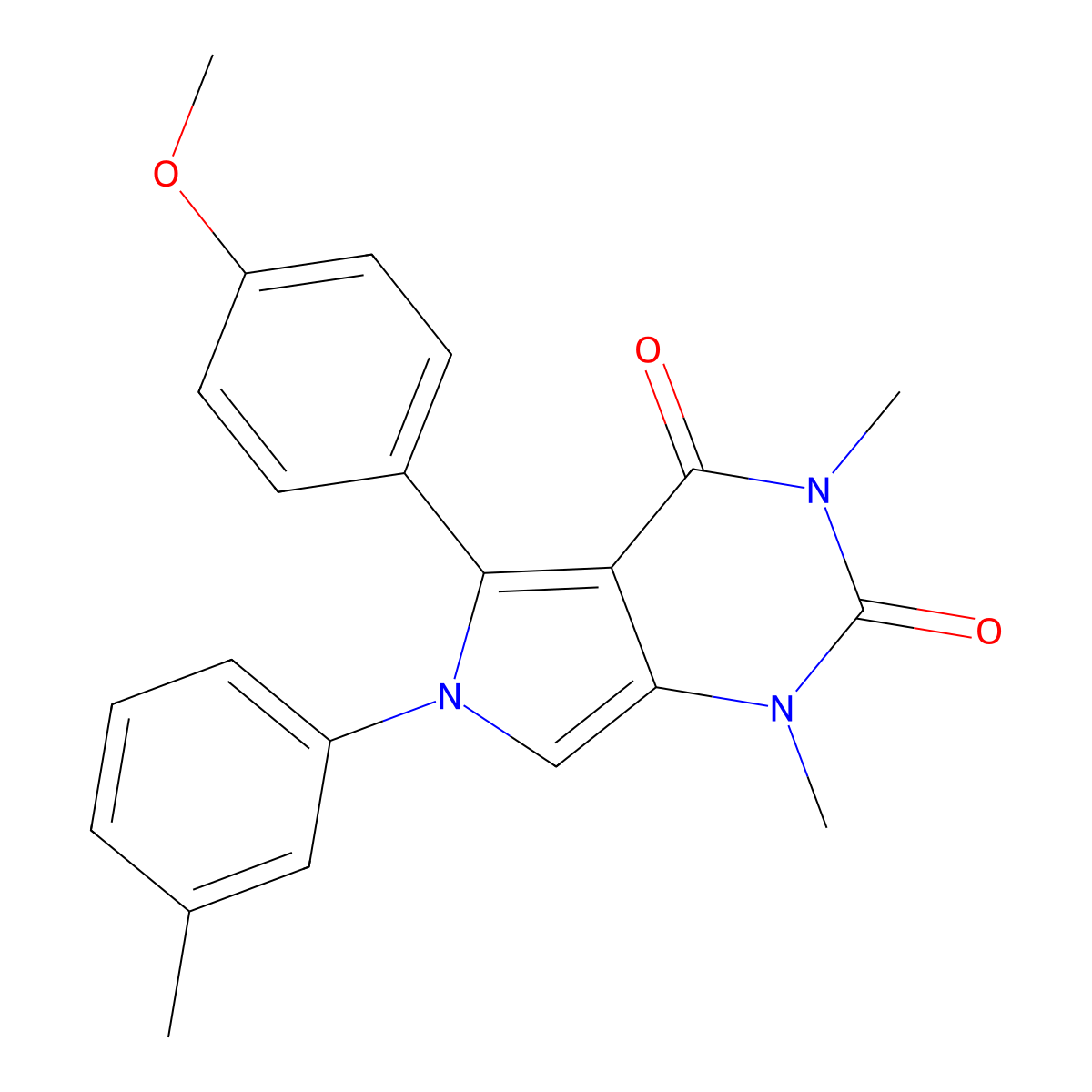 5-(4-Methoxyphenyl)-1,3-dimethyl-6-(3-methylphenyl)pyrrolo[3,4-d]pyrimidine-2,4-dione molecular structure, CAS 693268-36-9