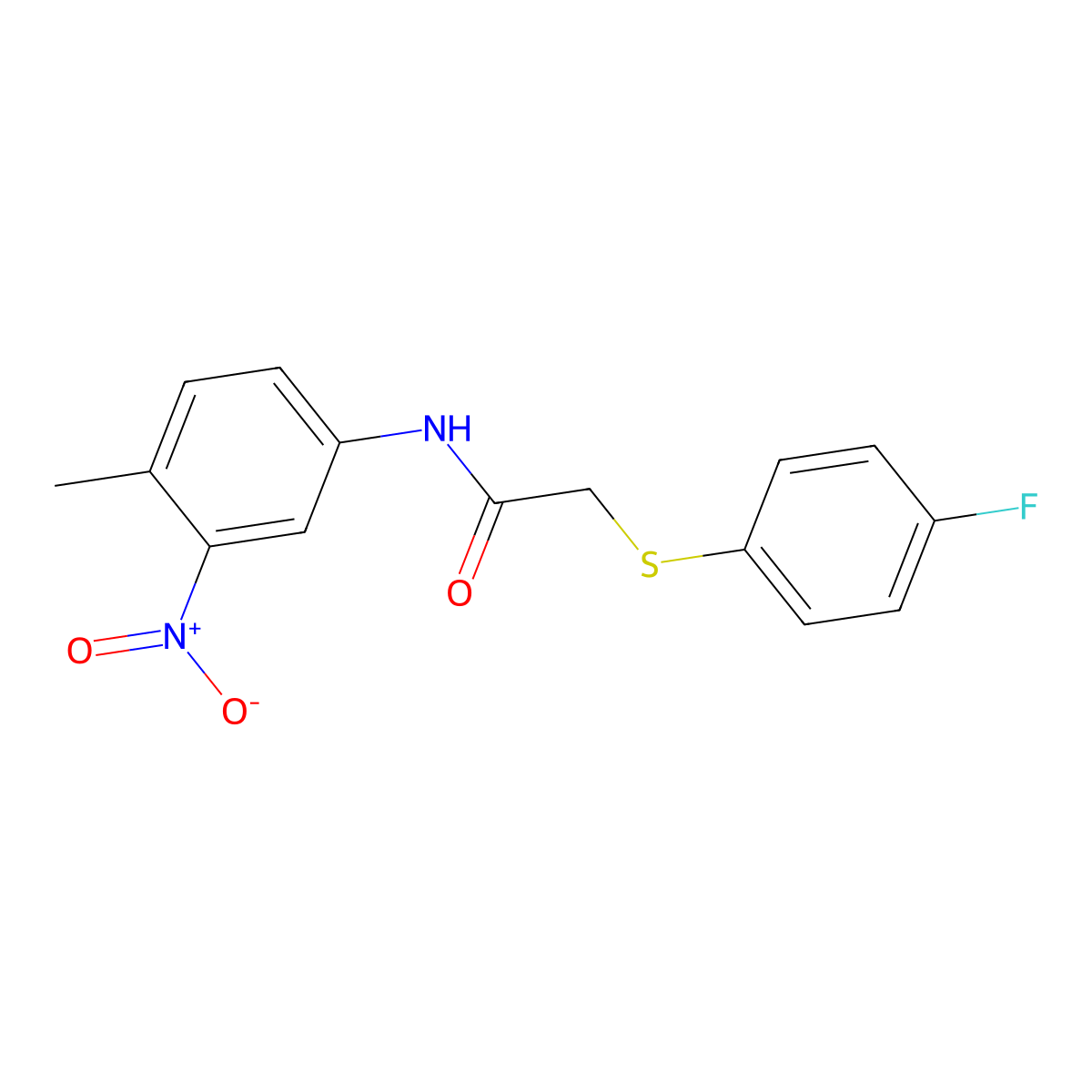 2-(4-fluorophenyl)sulfanyl-N-(4-methyl-3-nitrophenyl)acetamide molecular structure, CAS 693269-06-6