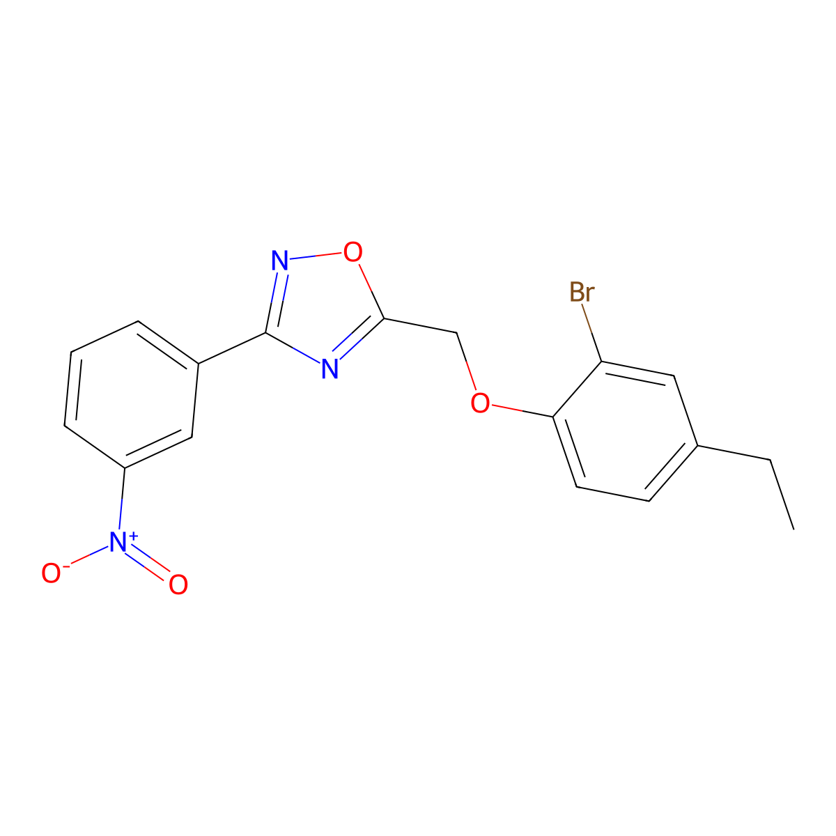 5-[(2-Bromo-4-ethylphenoxy)methyl]-3-(3-nitrophenyl)-1,2,4-oxadiazole molecular structure, CAS 693269-22-6