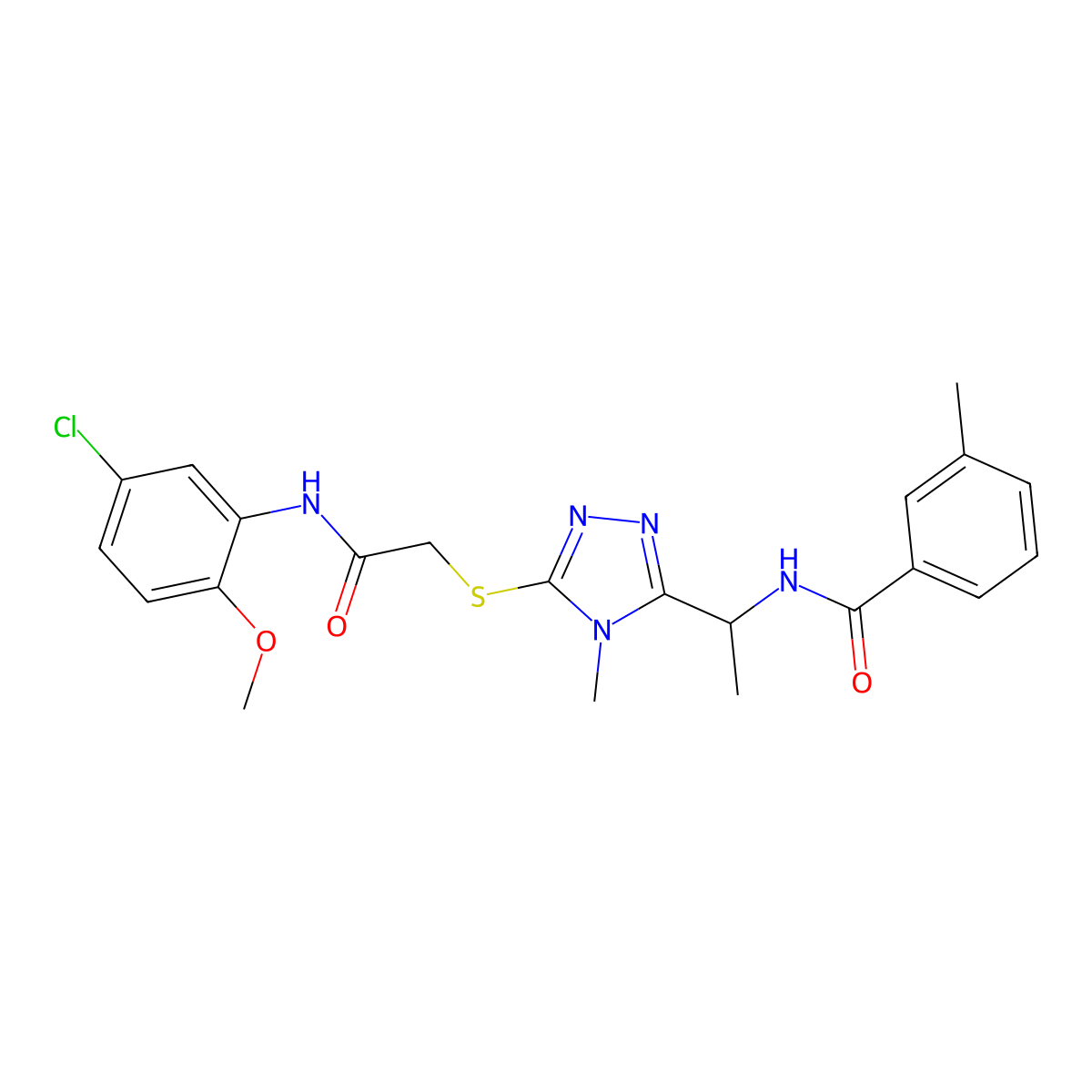 N-{1-[5-({2-[(5-chloro-2-methoxyphenyl)amino]-2-oxoethyl}sulfanyl)-4-methyl-4H-1,2,4-triazol-3-yl]ethyl}-3-methylbenzamide molecular structure, CAS 693269-31-7