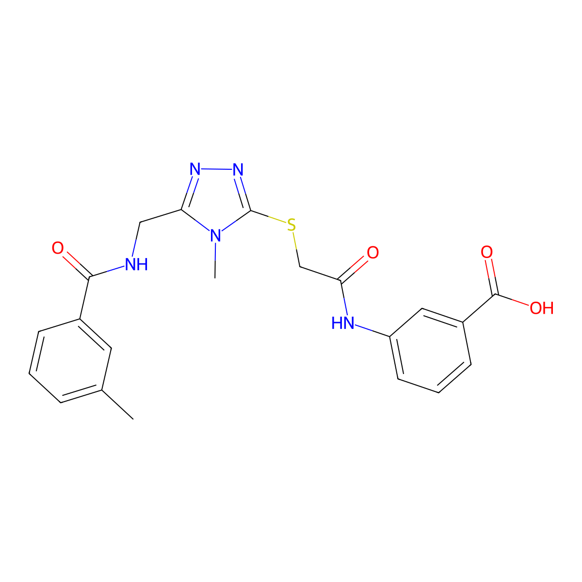 3-[({[4-methyl-5-({[(3-methylphenyl)carbonyl]amino}methyl)-4H-1,2,4-triazol-3-yl]sulfanyl}acetyl)amino]benzoic acid molecular structure, CAS 693269-71-5