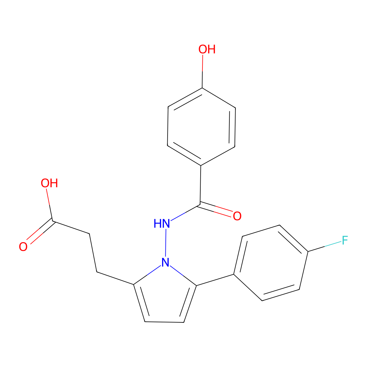 3-[5-(4-fluorophenyl)-1-{[(4-hydroxyphenyl)carbonyl]amino}-1H-pyrrol-2-yl]propanoic acid molecular structure, CAS 693270-17-6