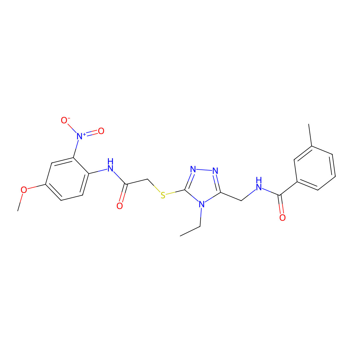 N-{[4-ethyl-5-({2-[(4-methoxy-2-nitrophenyl)amino]-2-oxoethyl}sulfanyl)-4H-1,2,4-triazol-3-yl]methyl}-3-methylbenzamide molecular structure, CAS 693270-24-5