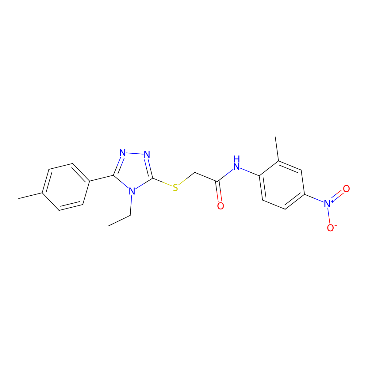 2-[[4-ethyl-5-(4-methylphenyl)-1,2,4-triazol-3-yl]sulfanyl]-N-(2-methyl-4-nitrophenyl)acetamide molecular structure, CAS 693270-28-9