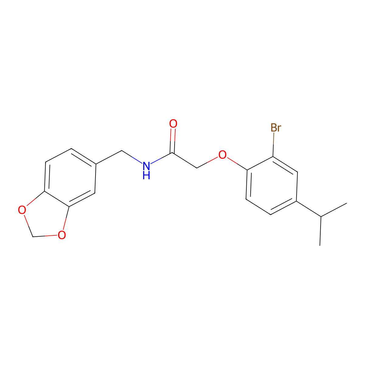 N-(1,3-benzodioxol-5-ylmethyl)-2-(2-bromo-4-propan-2-ylphenoxy)acetamide molecular structure, CAS 693270-35-8