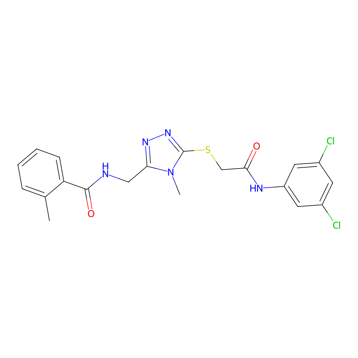 N-[[5-[2-(3,5-dichloroanilino)-2-oxoethyl]sulfanyl-4-methyl-1,2,4-triazol-3-yl]methyl]-2-methylbenzamide molecular structure, CAS 693270-51-8