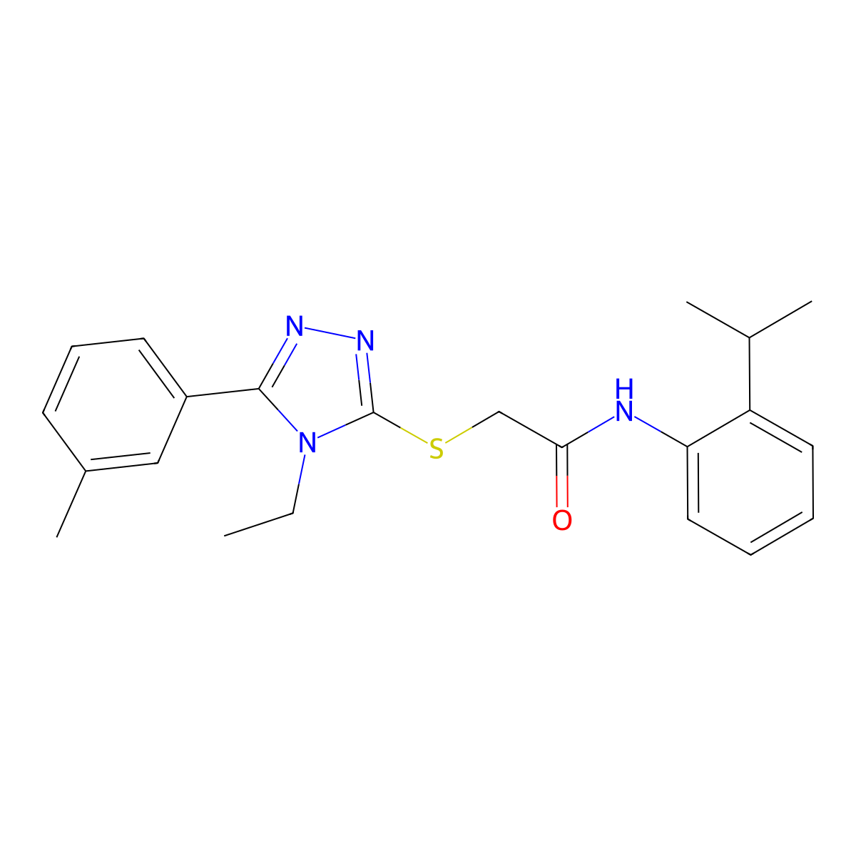2-{[4-ethyl-5-(3-methylphenyl)-4H-1,2,4-triazol-3-yl]sulfanyl}-N-[2-(propan-2-yl)phenyl]acetamide molecular structure, CAS 693270-71-2
