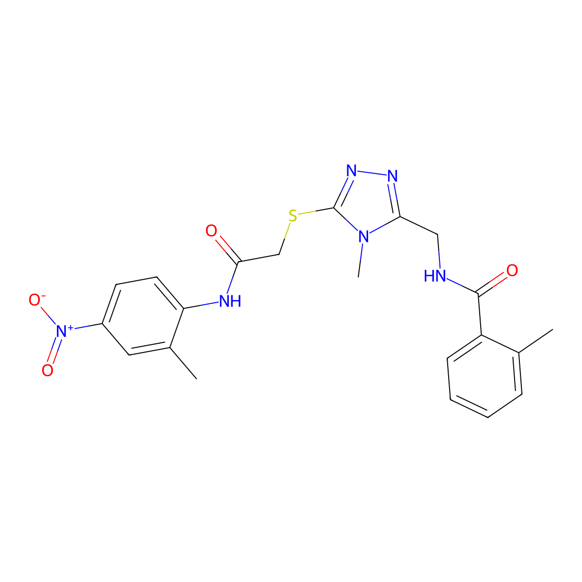 2-methyl-N-[[4-methyl-5-[2-(2-methyl-4-nitroanilino)-2-oxoethyl]sulfanyl-1,2,4-triazol-3-yl]methyl]benzamide molecular structure, CAS 693270-78-9