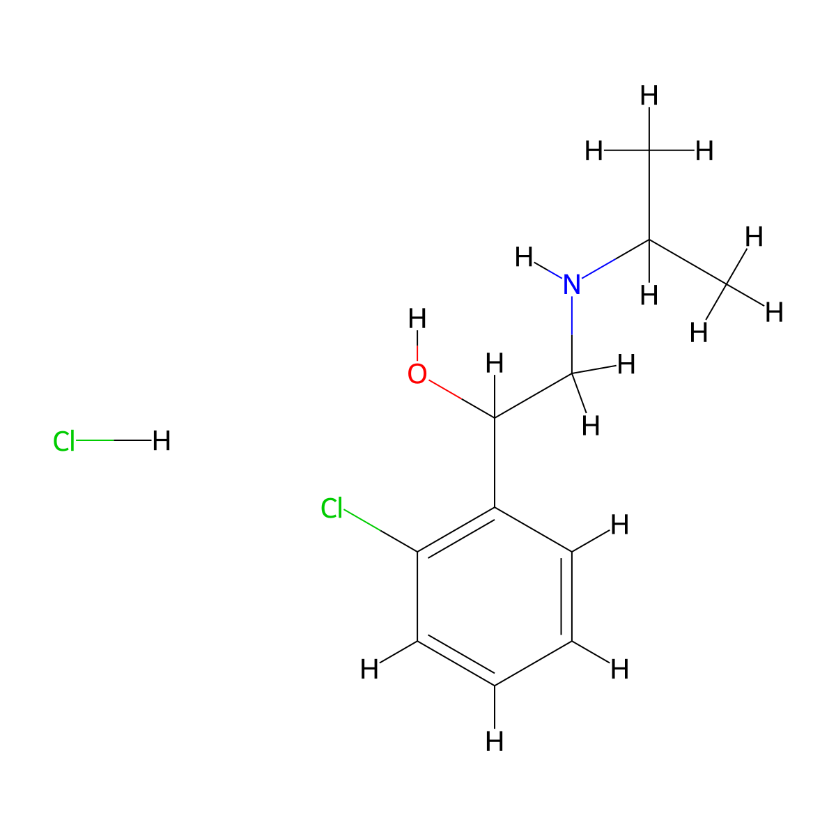 Benzenemethanol, 2-chloro-alpha-(((1-methylethyl)amino)methyl)-, hydrochloride (1:1) molecular structure, CAS 6933-90-0