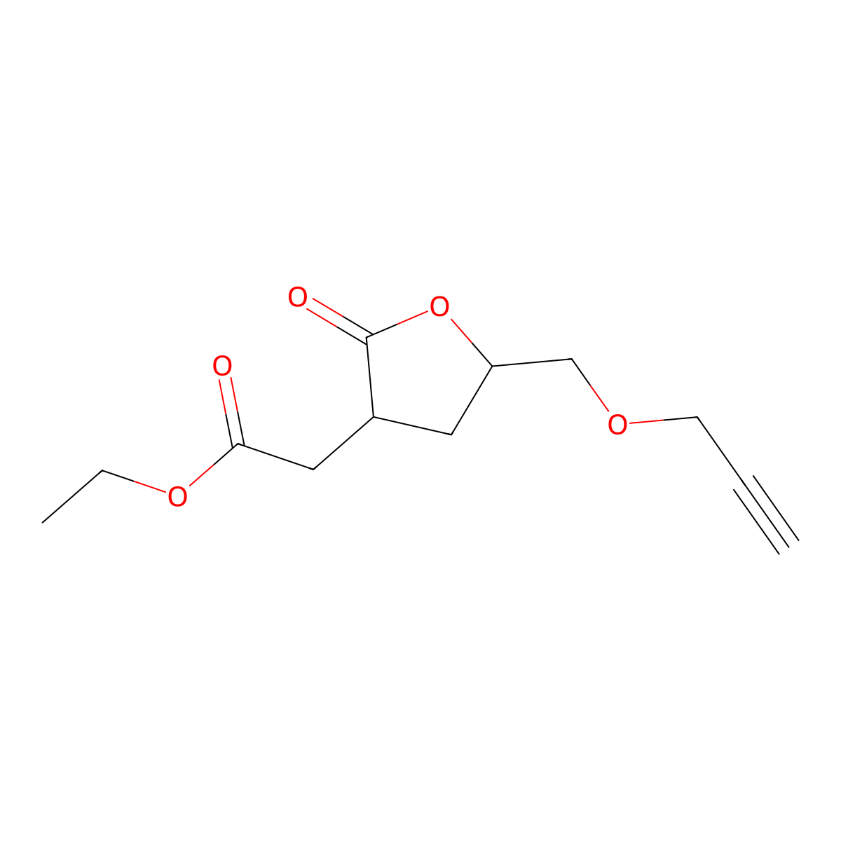 3-Furanacetic acid, tetrahydro-2-oxo-5-(2-propynyloxymethyl)-, ethyl ester molecular structure, CAS 69352-39-2