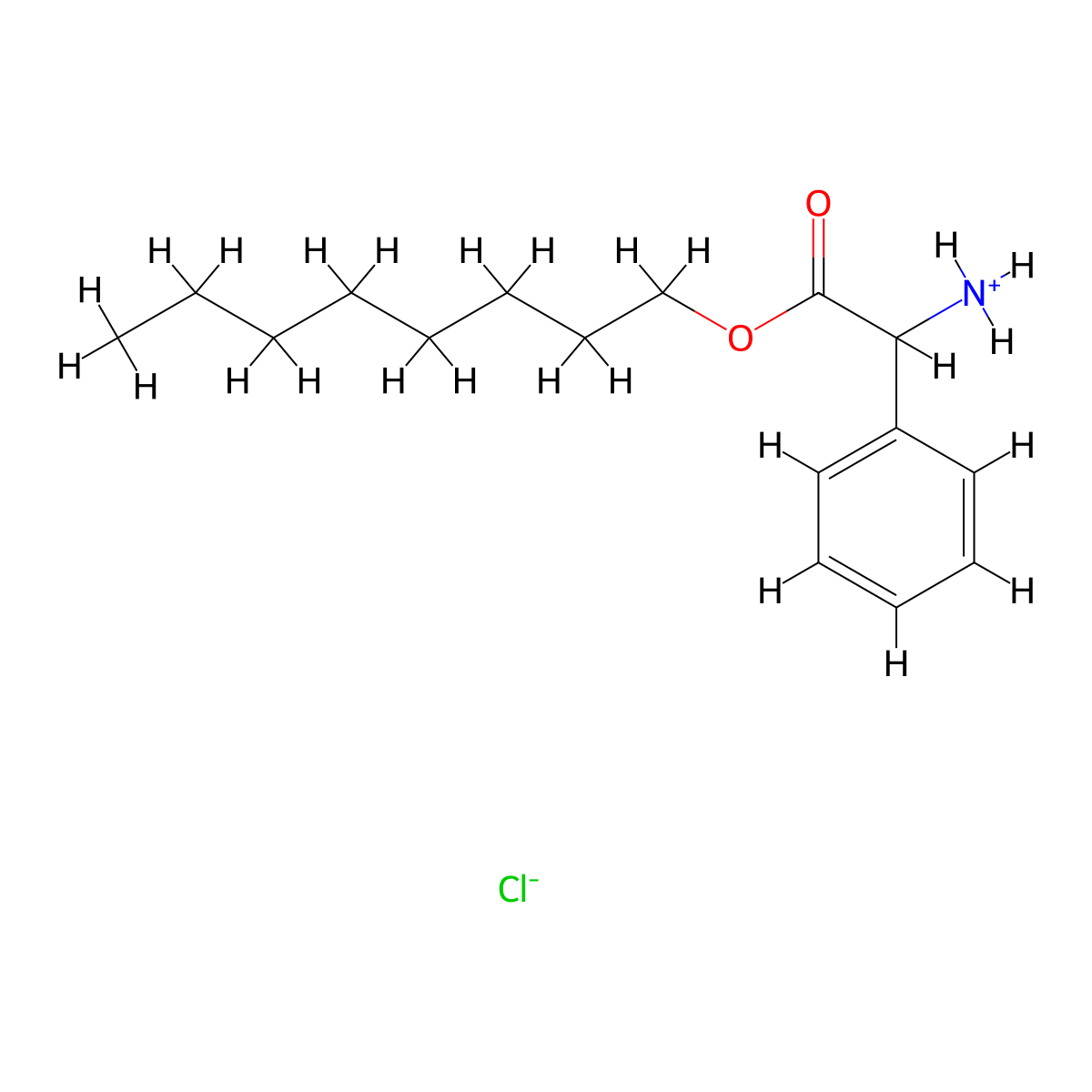 Octyl amino(phenyl)acetate--hydrogen chloride (1/1) molecular structure, CAS 69357-13-7