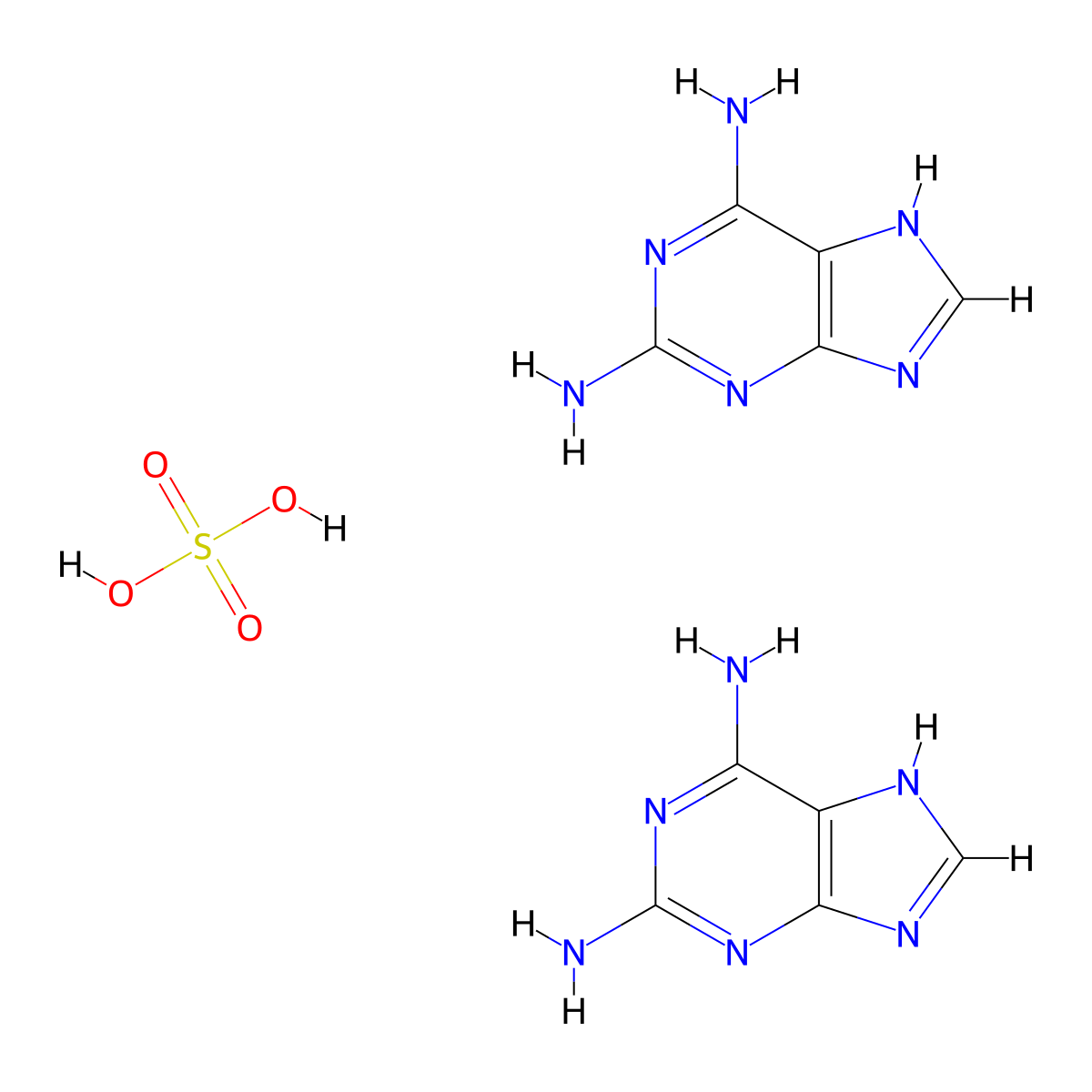 2,6-Diaminopurine hemisulfate salt molecular structure, CAS 69369-16-0