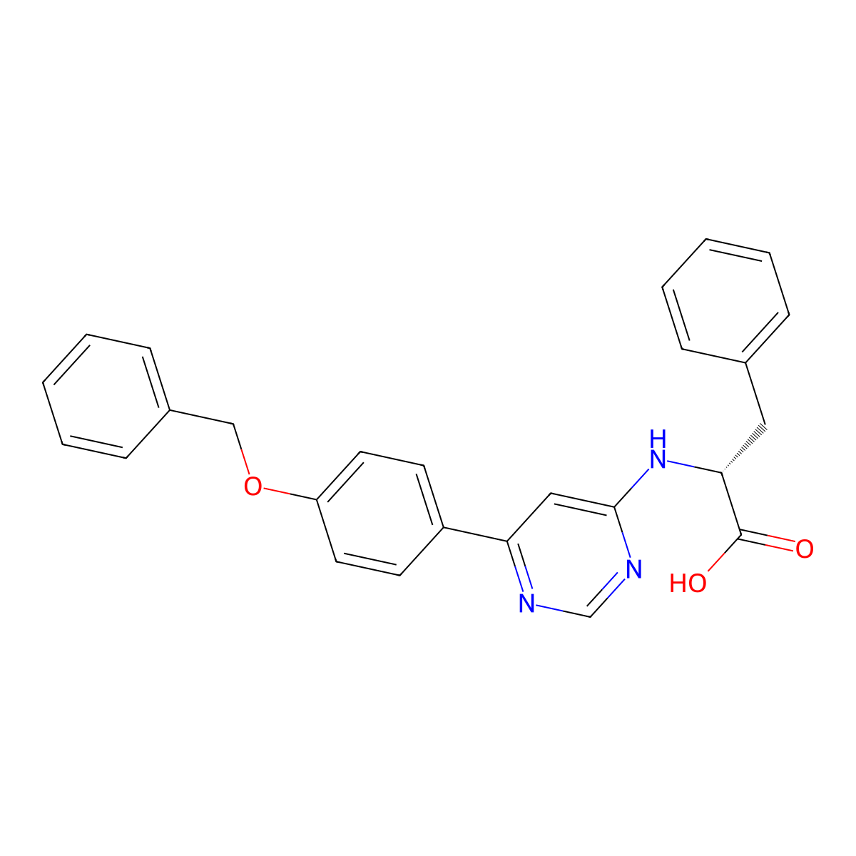 (2R)-3-phenyl-2-[[6-(4-phenylmethoxyphenyl)pyrimidin-4-yl]amino]propanoic Acid molecular structure, CAS 693790-96-4