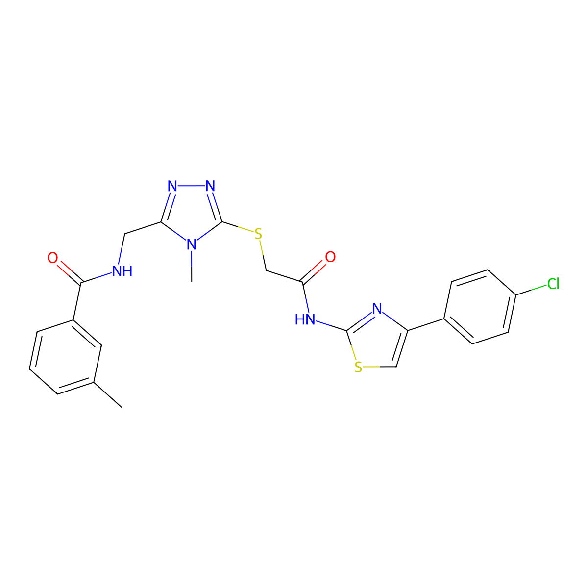 N-[[5-[2-[[4-(4-chlorophenyl)-1,3-thiazol-2-yl]amino]-2-oxoethyl]sulfanyl-4-methyl-1,2,4-triazol-3-yl]methyl]-3-methylbenzamide molecular structure, CAS 693795-27-6