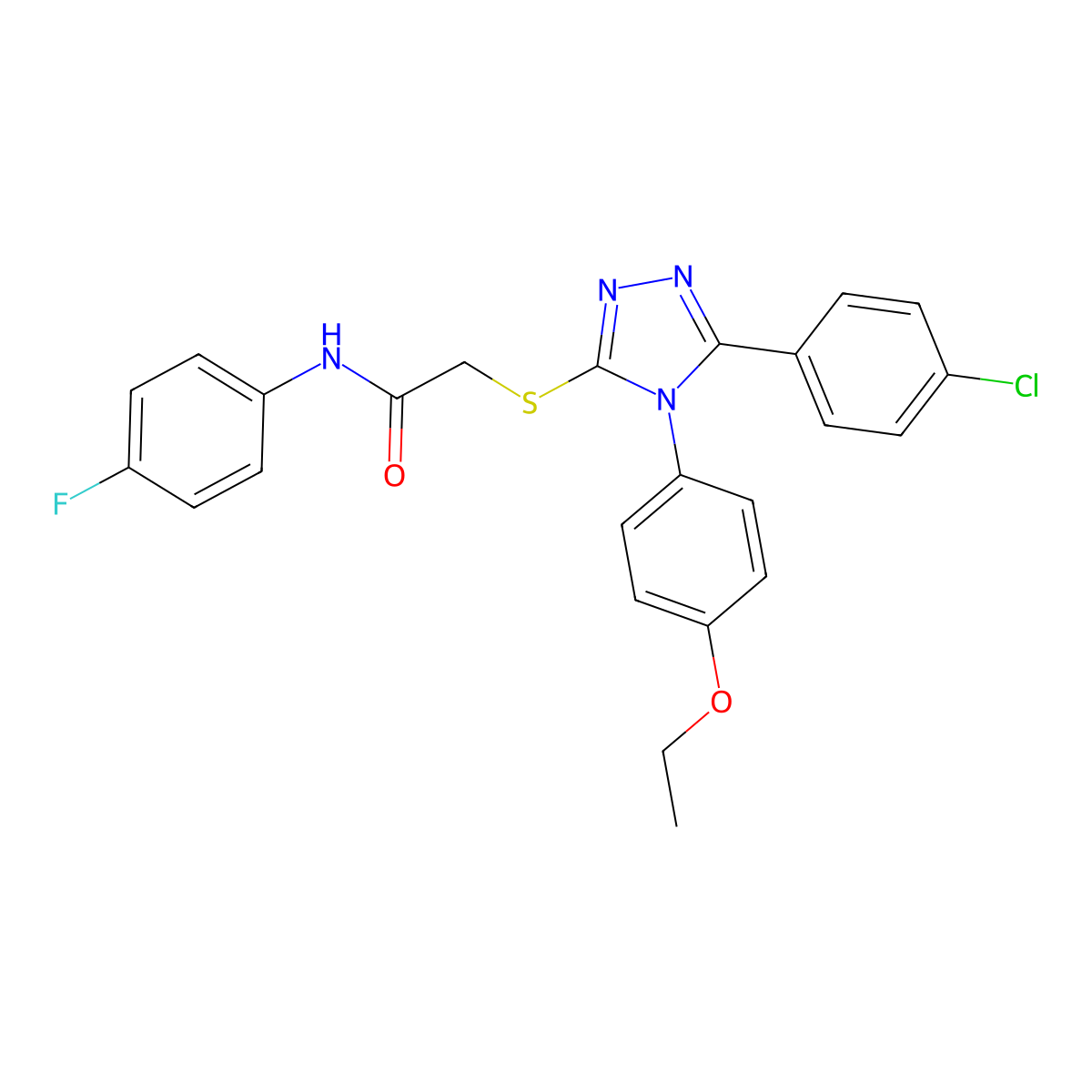 2-[[5-(4-chlorophenyl)-4-(4-ethoxyphenyl)-1,2,4-triazol-3-yl]sulfanyl]-N-(4-fluorophenyl)acetamide molecular structure, CAS 693795-31-2