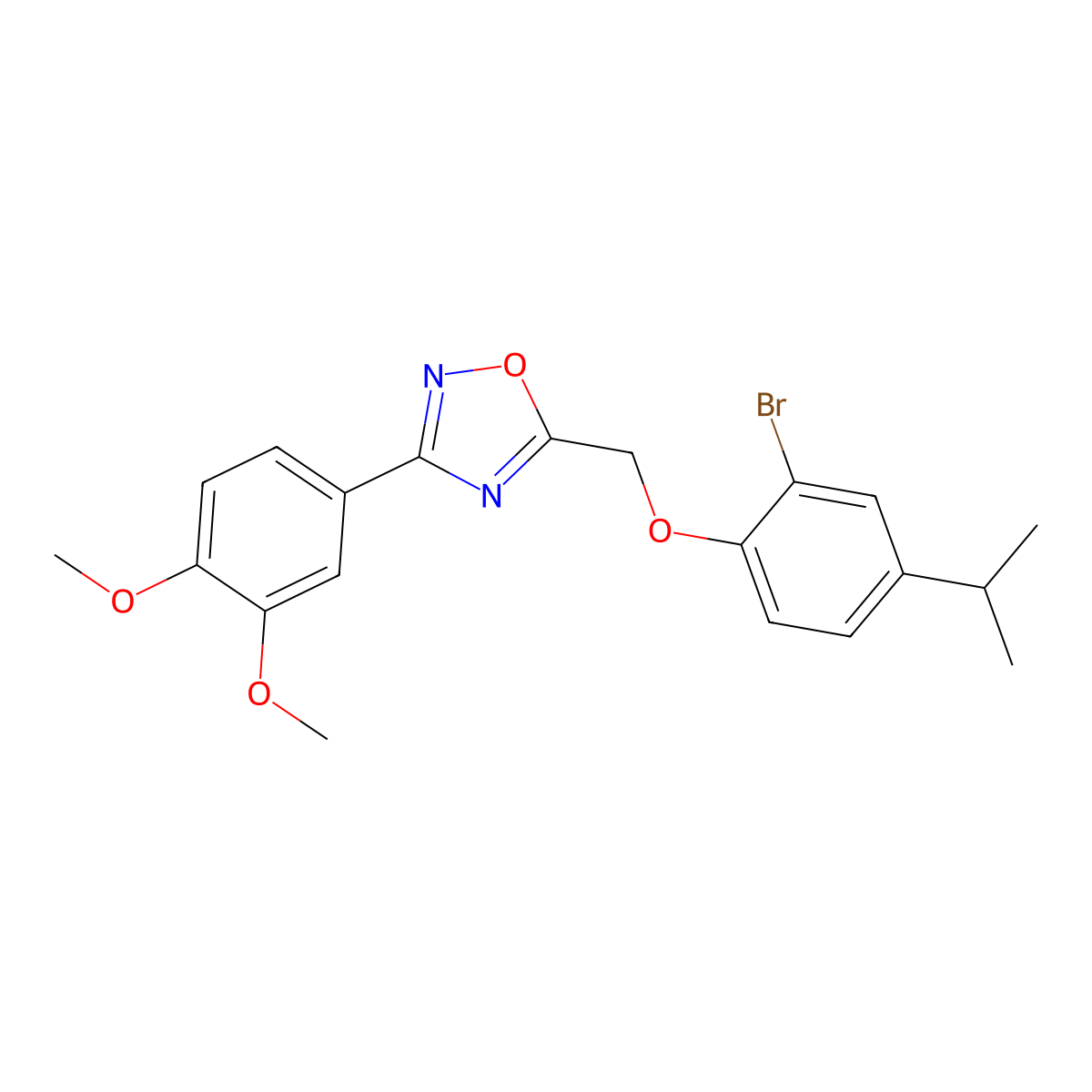 5-{[2-Bromo-4-(propan-2-yl)phenoxy]methyl}-3-(3,4-dimethoxyphenyl)-1,2,4-oxadiazole molecular structure, CAS 693795-45-8