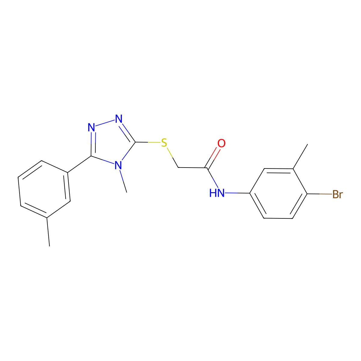 N-(4-bromo-3-methylphenyl)-2-{[4-methyl-5-(3-methylphenyl)-4H-1,2,4-triazol-3-yl]sulfanyl}acetamide molecular structure, CAS 693795-52-7