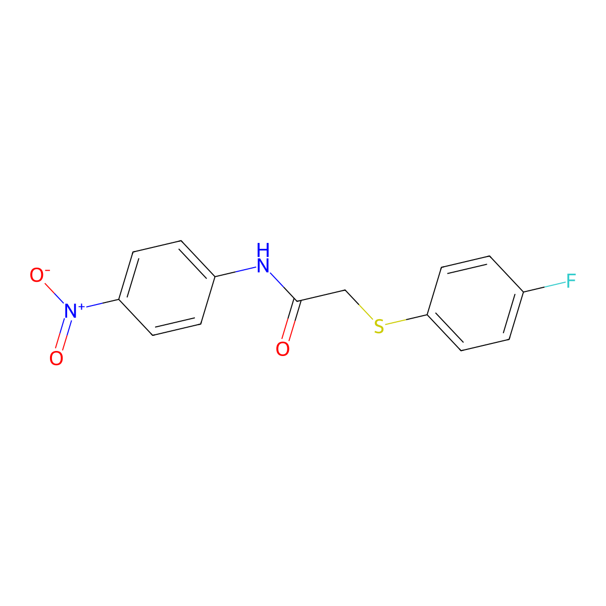 2-((4-fluorophenyl)thio)-N-(4-nitrophenyl)acetamide molecular structure, CAS 693795-95-8