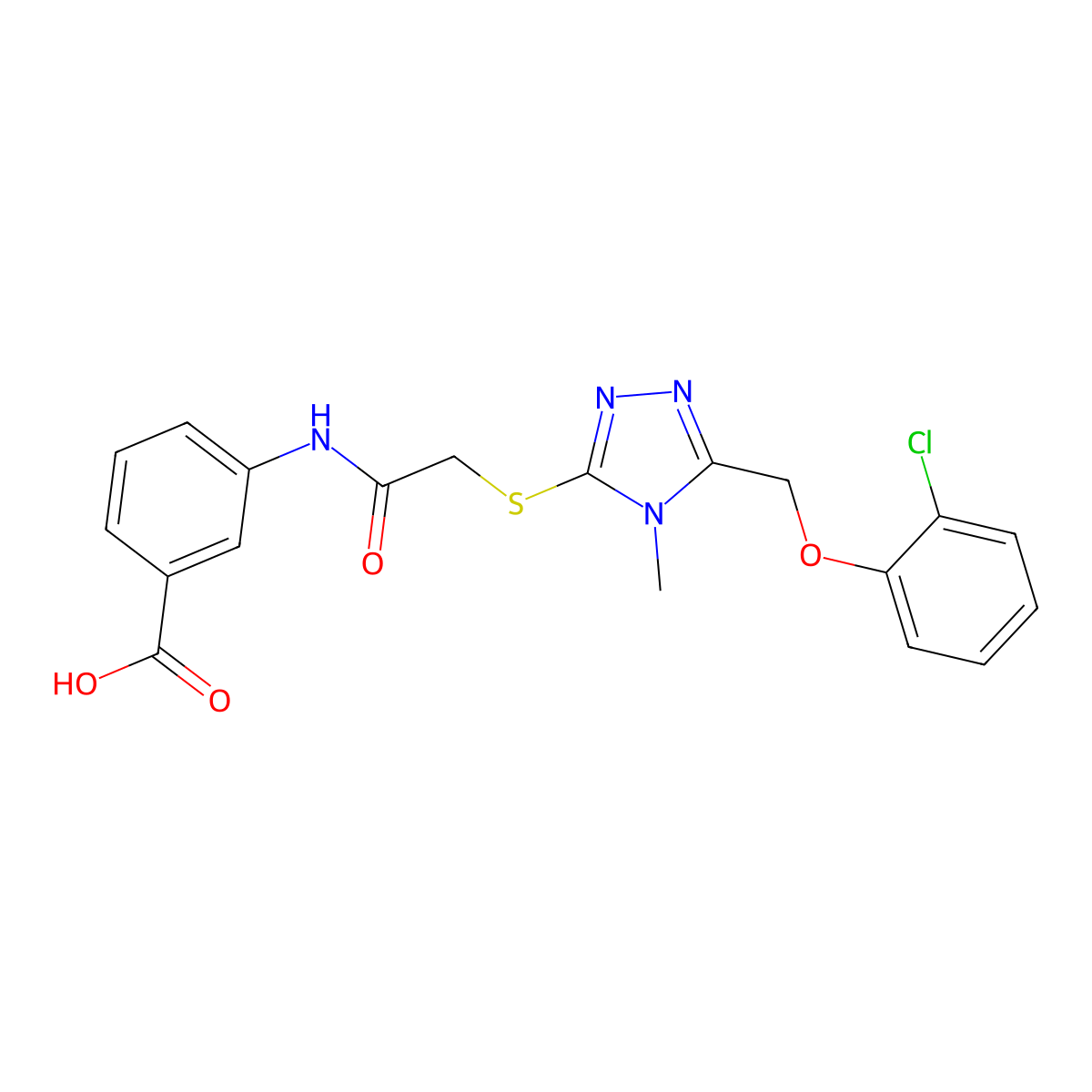 3-{[({5-[(2-chlorophenoxy)methyl]-4-methyl-4H-1,2,4-triazol-3-yl}sulfanyl)acetyl]amino}benzoic acid molecular structure, CAS 693796-03-1