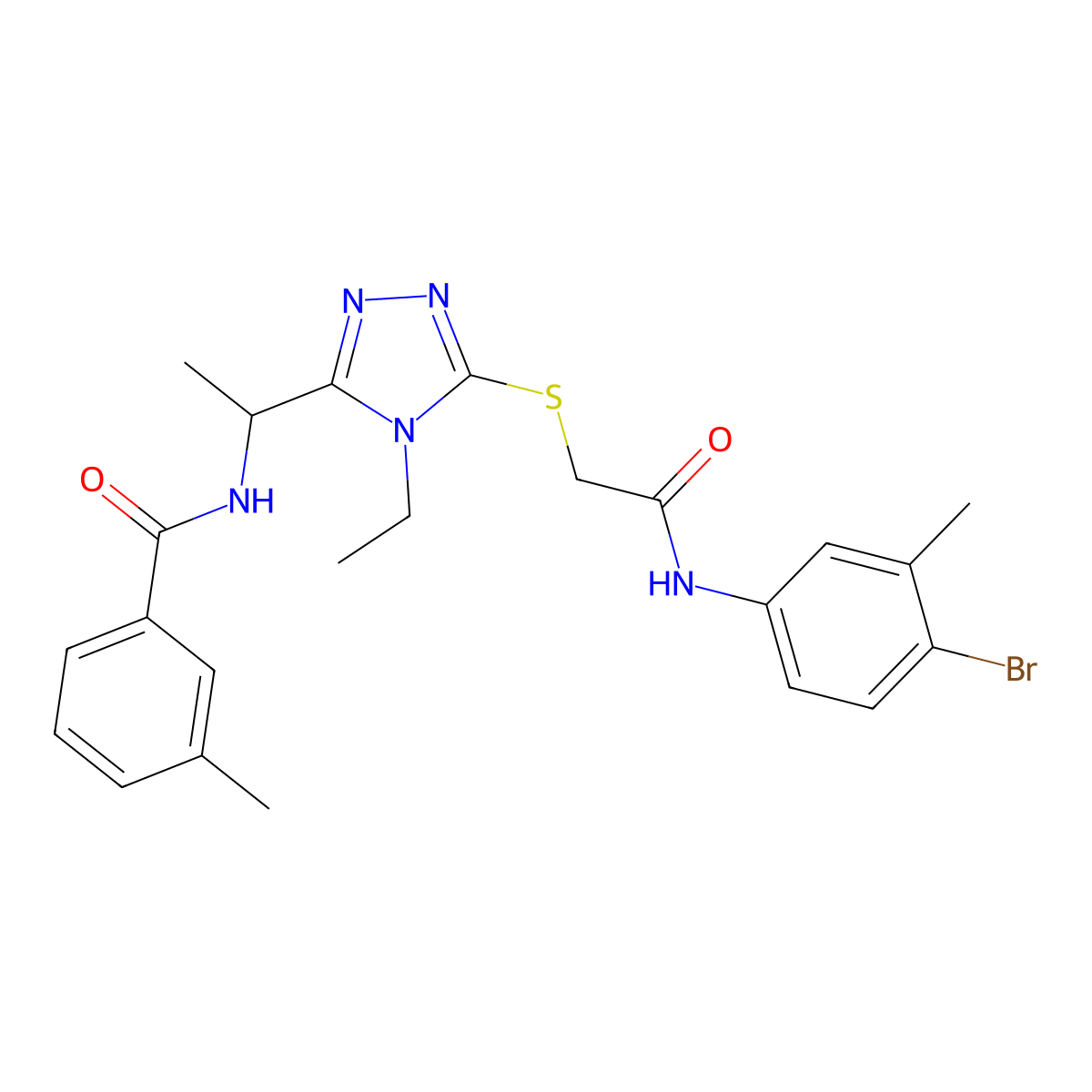 N-{1-[5-({2-[(4-bromo-3-methylphenyl)amino]-2-oxoethyl}sulfanyl)-4-ethyl-4H-1,2,4-triazol-3-yl]ethyl}-3-methylbenzamide molecular structure, CAS 693796-34-8