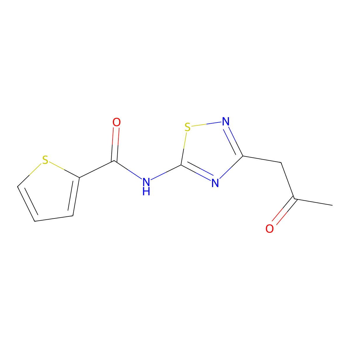 N-(3-(2-oxopropyl)-1,2,4-thiadiazol-5-yl)thiophene-2-carboxamide molecular structure, CAS 693796-35-9