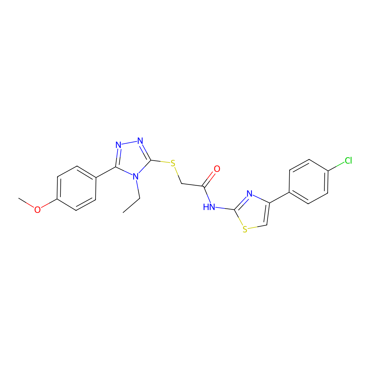 N-[4-(4-chlorophenyl)-1,3-thiazol-2-yl]-2-[[4-ethyl-5-(4-methoxyphenyl)-1,2,4-triazol-3-yl]sulfanyl]acetamide molecular structure, CAS 693796-70-2