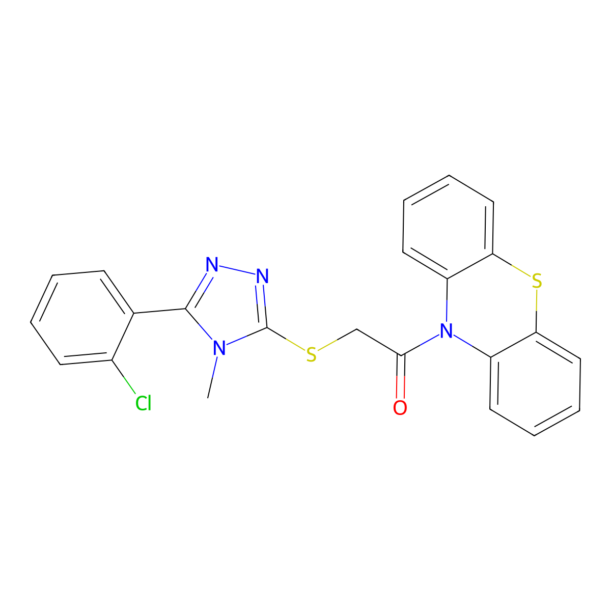 2-[[5-(2-Chlorophenyl)-4-methyl-1,2,4-triazol-3-yl]sulfanyl]-1-phenothiazin-10-ylethanone molecular structure, CAS 693796-81-5